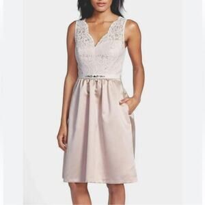 NWT After Six Bridesmaid Dress 0 Lace Satin Cameo High Waist Knee Length